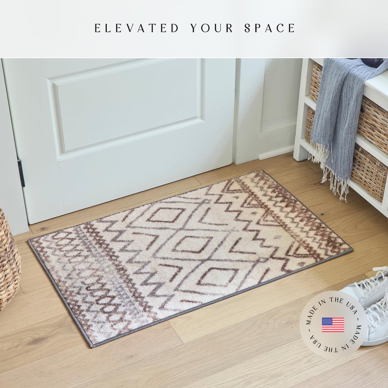 Maples Rugs Diamond Distressed Moroccan Area Rugs - Made in USA â€“ Washable, Non Slip Indoor Carpet for Entryway, Foyer, Kitchen, and Bathroom, 1'8 x 2'10, Ivory/Gray - Image 2